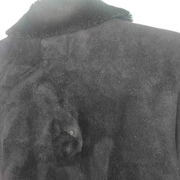 Ralph Lauren Womens Faux Suede Jacket Double Breasted Faux Fur Collar Sz M Black - Picture 9 of 10